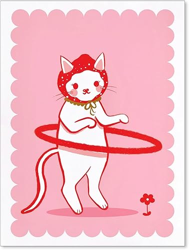 XMOPNITIN Arte de pared con diseño de gato y fresa, diseño de gato y fresa, vintage, minimalista, impresiones de animales para dormitorio femenino,
