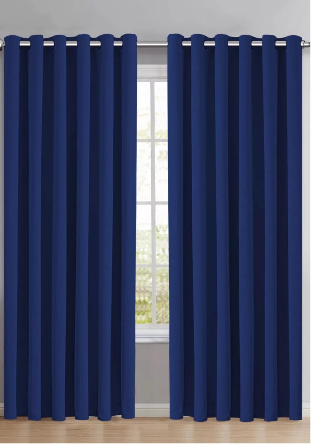 Rayyan Linen Navy Blue Rayyanlinen Readymade Blackout Thermal Eyelet Ring Top Pair Of Curtains Including 2 Tiebacks (, Width 46" X Drop 72")
