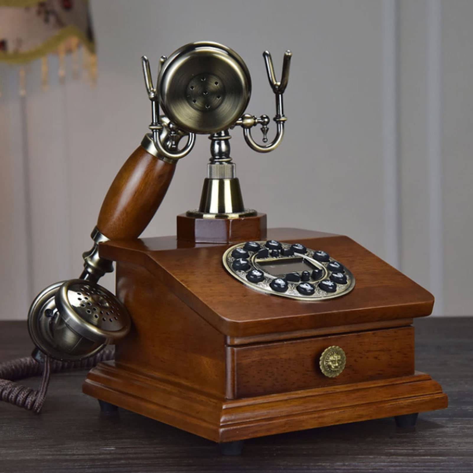 Telefon retro, telefony obrotowe na telefon stacjonarny vintage retro telefon stacjonarny przewodowy telefon stacjonarny wystrój biura domowego, brązowy, bez użycia rąk + podwójny dzwonek