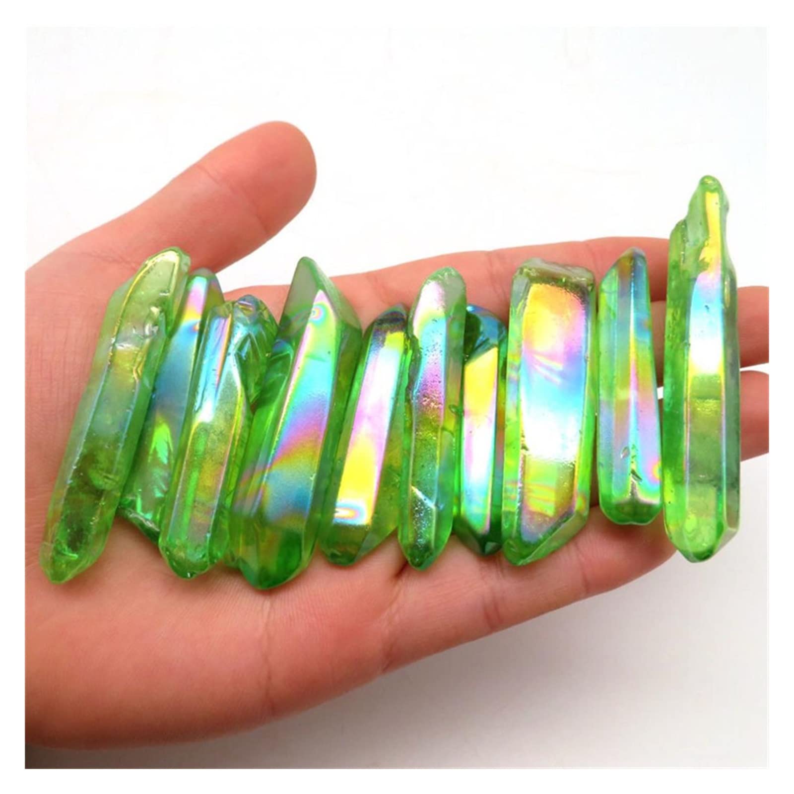 Ekfbqbgw 100G Natural Angel Green Aura Quartz Point Obelisk Wand Crystal Titanium Pillar For Home Collections