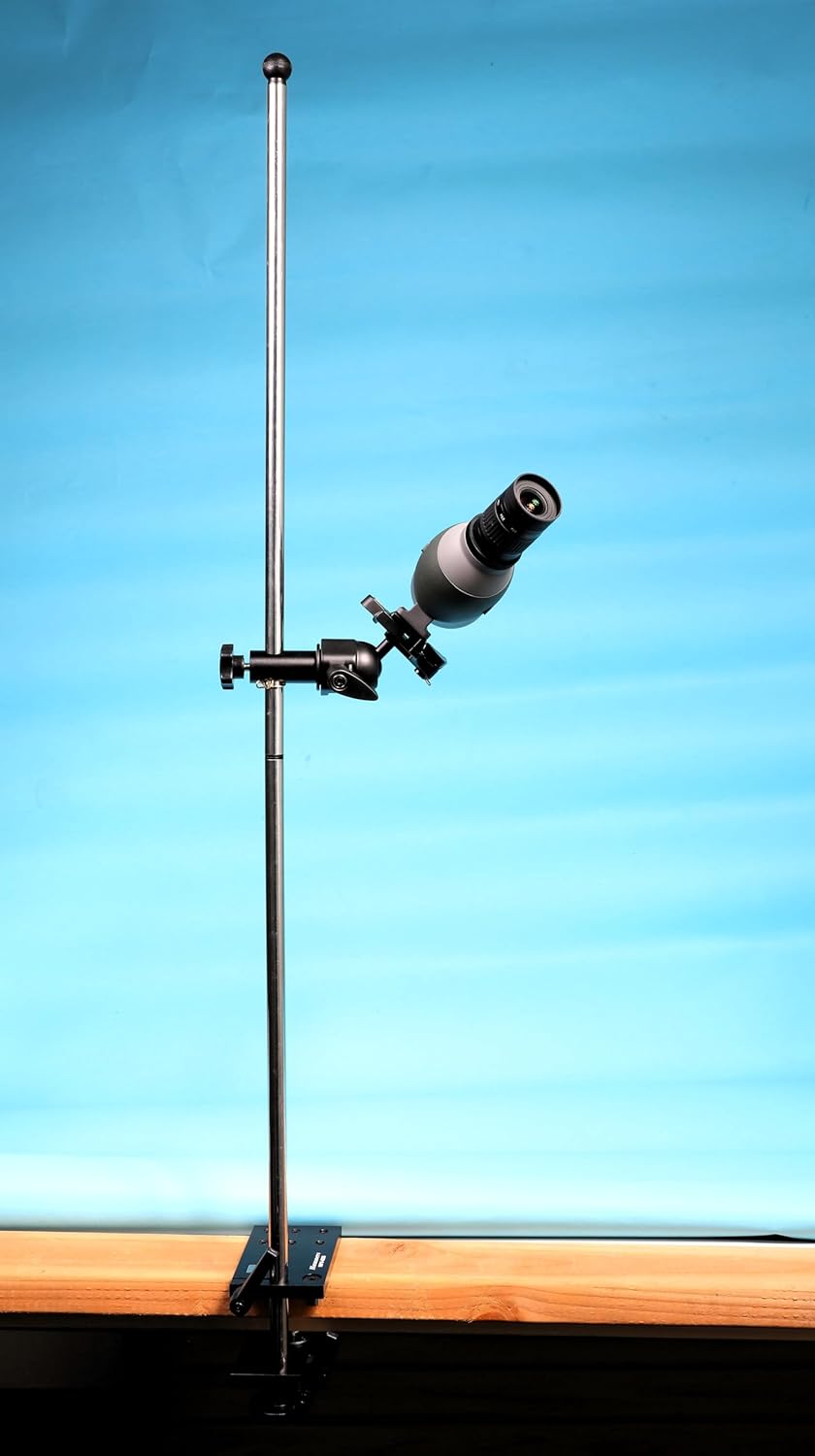 Hammers Height Adjustable Prone Benchtop Standing Bullseye 5/8" Stainless Steel Pole Competition Spotting Scope Stand with Bench Mount Plate Crossbar Swivel Ball Head Tripod Base
