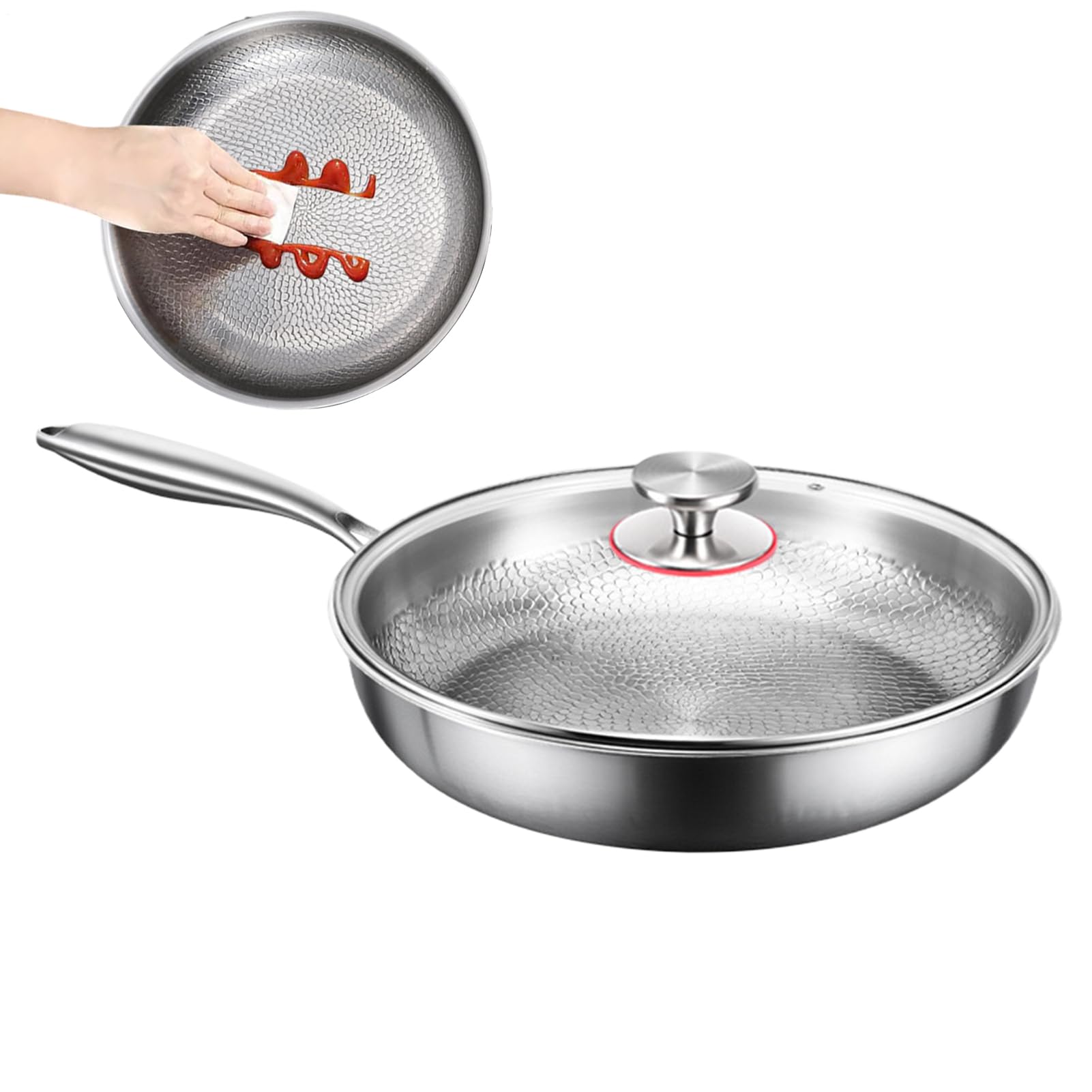Sartén para tortilla con tapa, sartén multifuncional de titanio martillado, olla antiadherente para cocina comercial, cocina, camping, uso
