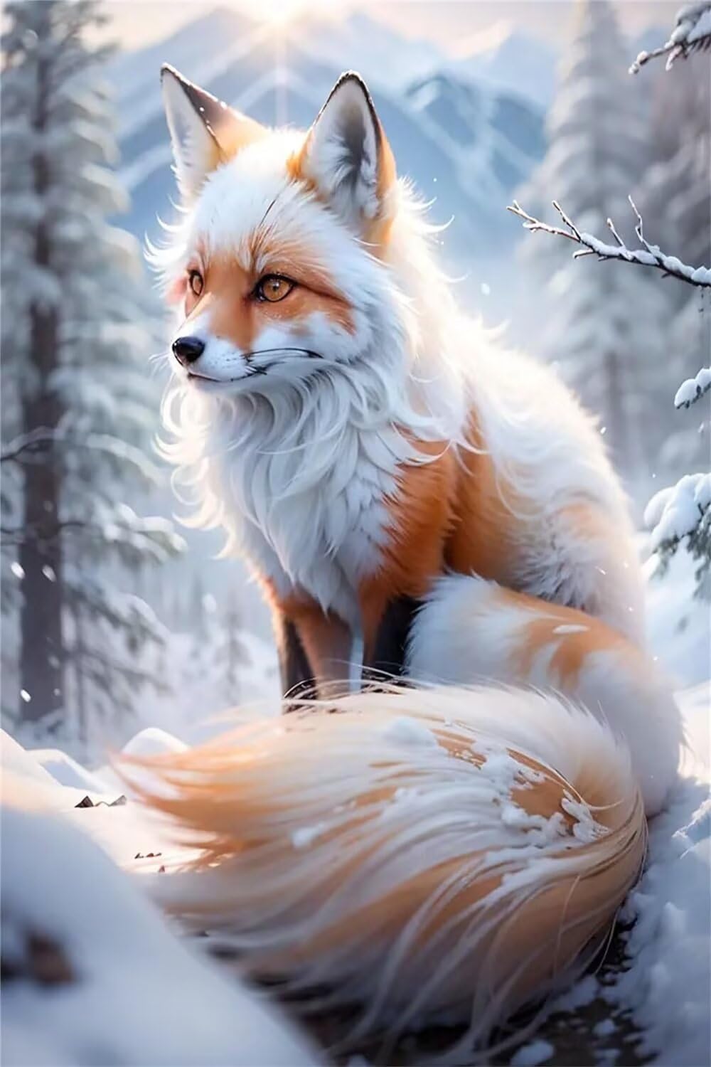 Diamond Painting Fox Diamond Art Kits Adults&Kids&Beginners 5D Dimond Art Painting, Diamond Dots Crystal Art Embroidery, DIY Gem Art Square Diamond Painting Snow, for Home Wall Decor Gifts 80x110cm