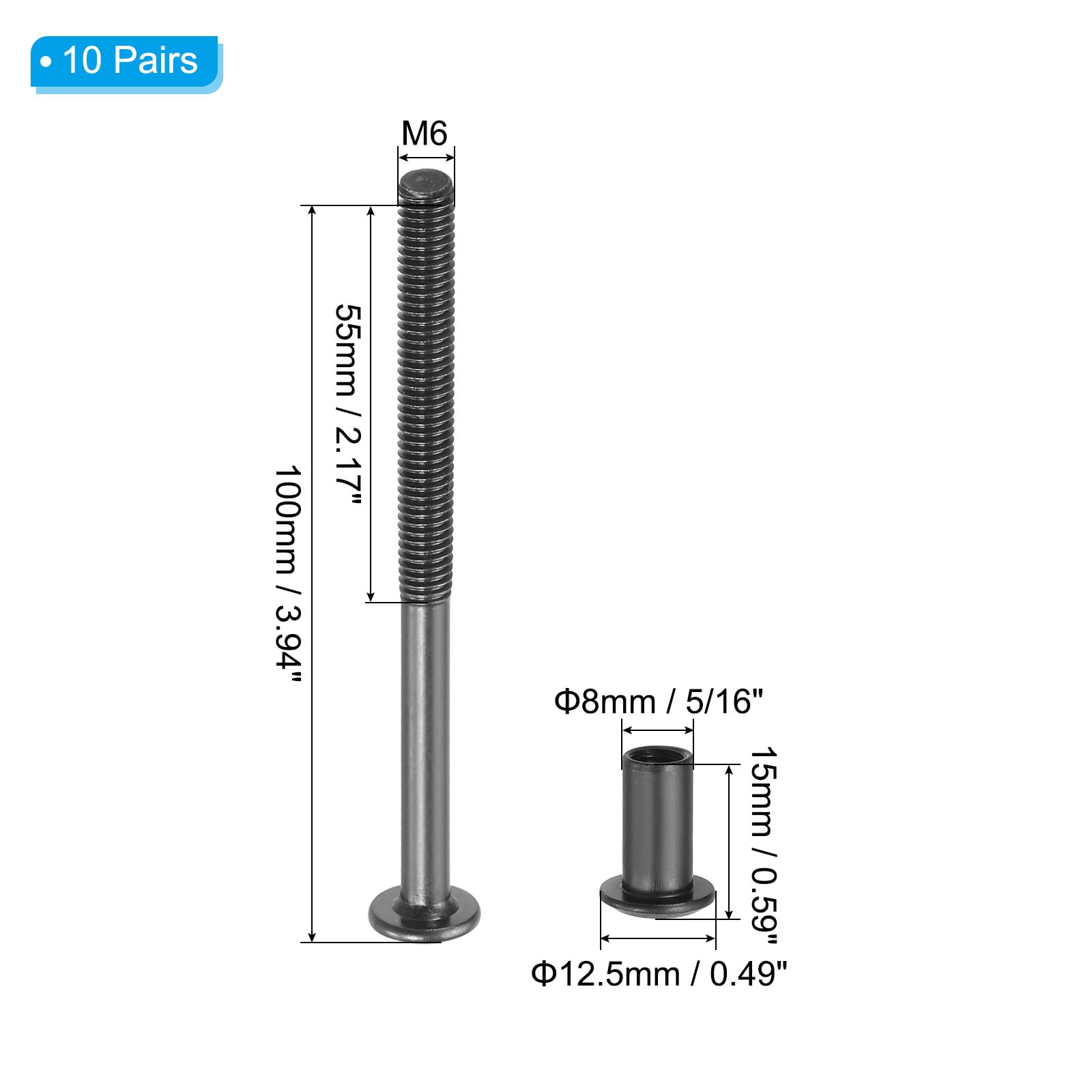 PATIKIL M6 x 100 mm Hex Chicago Screws - Image 2
