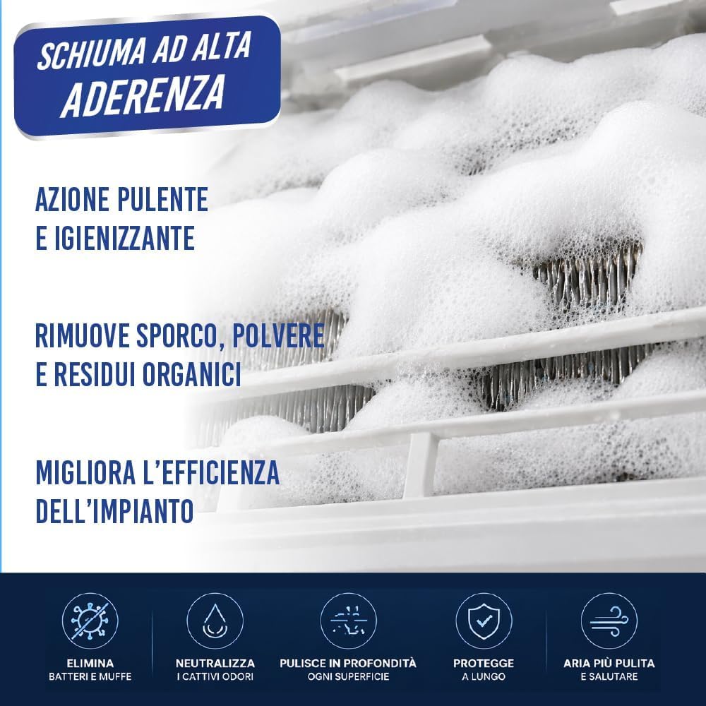 ENJOY HOME PULICLIMA Igienizzante Condizionatori Spray - Schiuma Attiva ai Sali Quaternari di Ammonio per Split e Filtri - Pulitore Professionale Antibatterico al Profumo di Mughetto 500ml x4