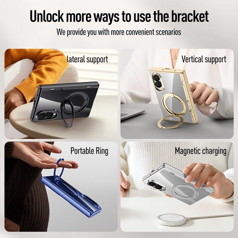 Generic etui kompatybilne z Samsung Z Fold 8 (kolor: czarny) Magnetyczny przezroczysty pokrowiec na zawiasy ochraniacz 360 stojak etui plus szkło
