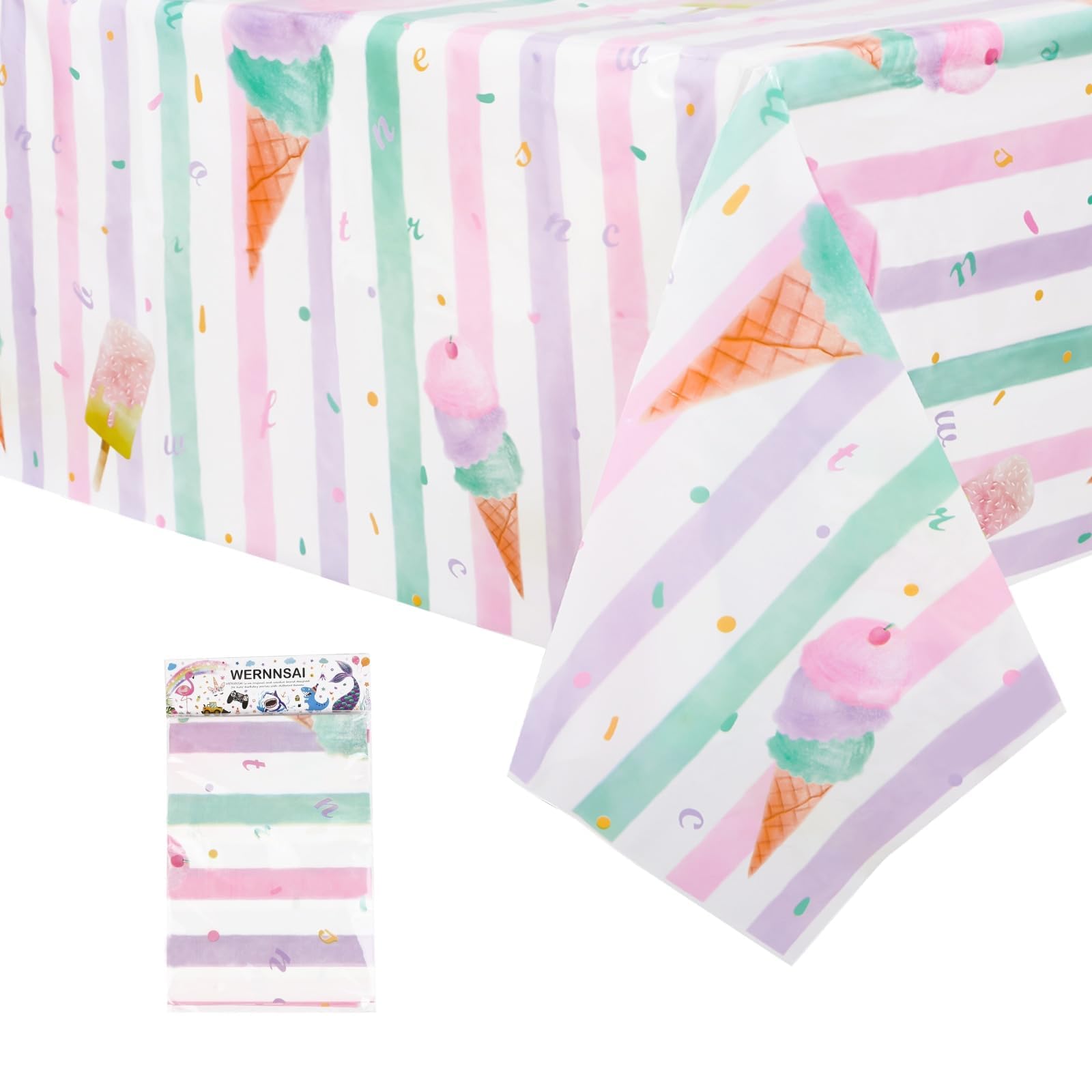 WERNNSAI Ice Cream Tablecloth - 1 Pack 108"x54" Sprinkle Table Cover | Sweet One Birthday Baby Shower Supplies, Summer Popsicle Theme Plastic Table Cloths for Kids Girls The Forest Stewardship Council