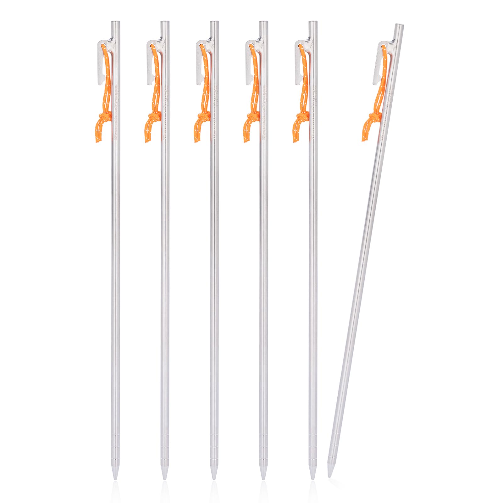 iBasingo 40cm Titanlegierung Zeltnägel 6 Stück Ti4012P | Rund Massiv Ultraleichte Camping Heringe für Fels, Sand, Schlamm & Rasen