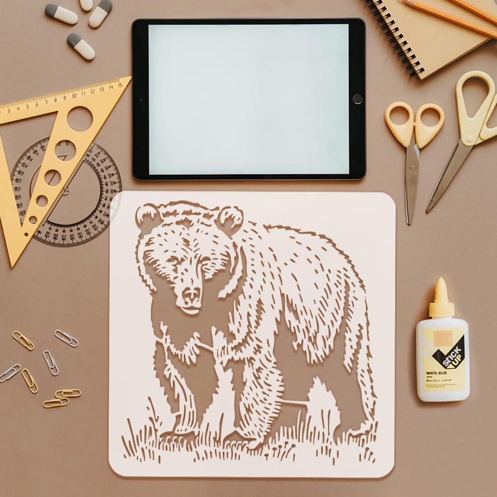 FINGERINSPIRE Grizzly Bear Painting Stencil 30x30cm Reusable Wildlife Animal Drawing Template for Floor Wall Decoration - Image 3