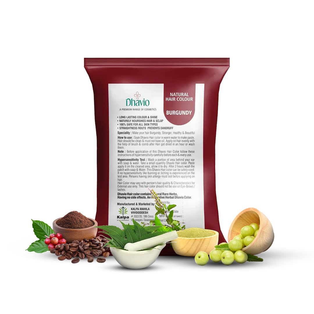 Dhavio Natural Burgundy Hair Colour – Ammonia-Free & Long-Lasting | Herbal Hair Color with Henna & Coffee | Rich, Vibrant Shade | 25g-image-24
