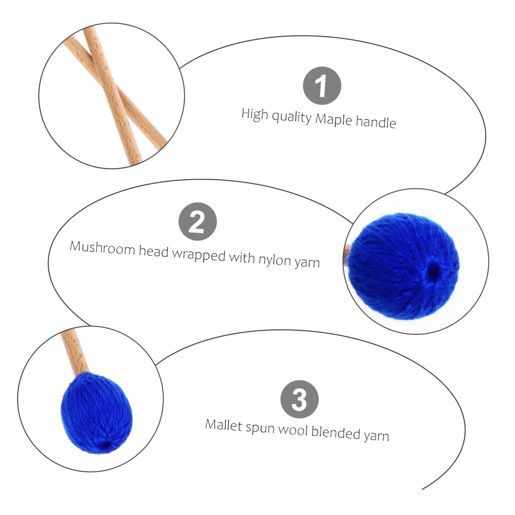 HEMOTON 3 Paare Marimbaschlägel mit Weichem Garnkopf und Ergonomischem Ahornholzgriff Geeignet für Marimba Xylophon Glockenspiel und Weitere Percussion Instrumente Langlebig und