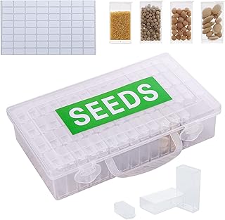 Pelguttee Seed Storage Box - 64 Grids Plastic Seed Storage Organizer Garden Seed Container with Label Stickers, Portable Seed Organizer for Categorizing and Storing Seed (seed not included)