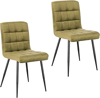 Lestarain Sedia Sala da Pranzo Moderna Set di 2 Sedie Imbottite Senza Braccioli in Velluto Rasato per Cucina Sala d'Attesa Gambe Metalliche Verde Scuro LCNI78001-2