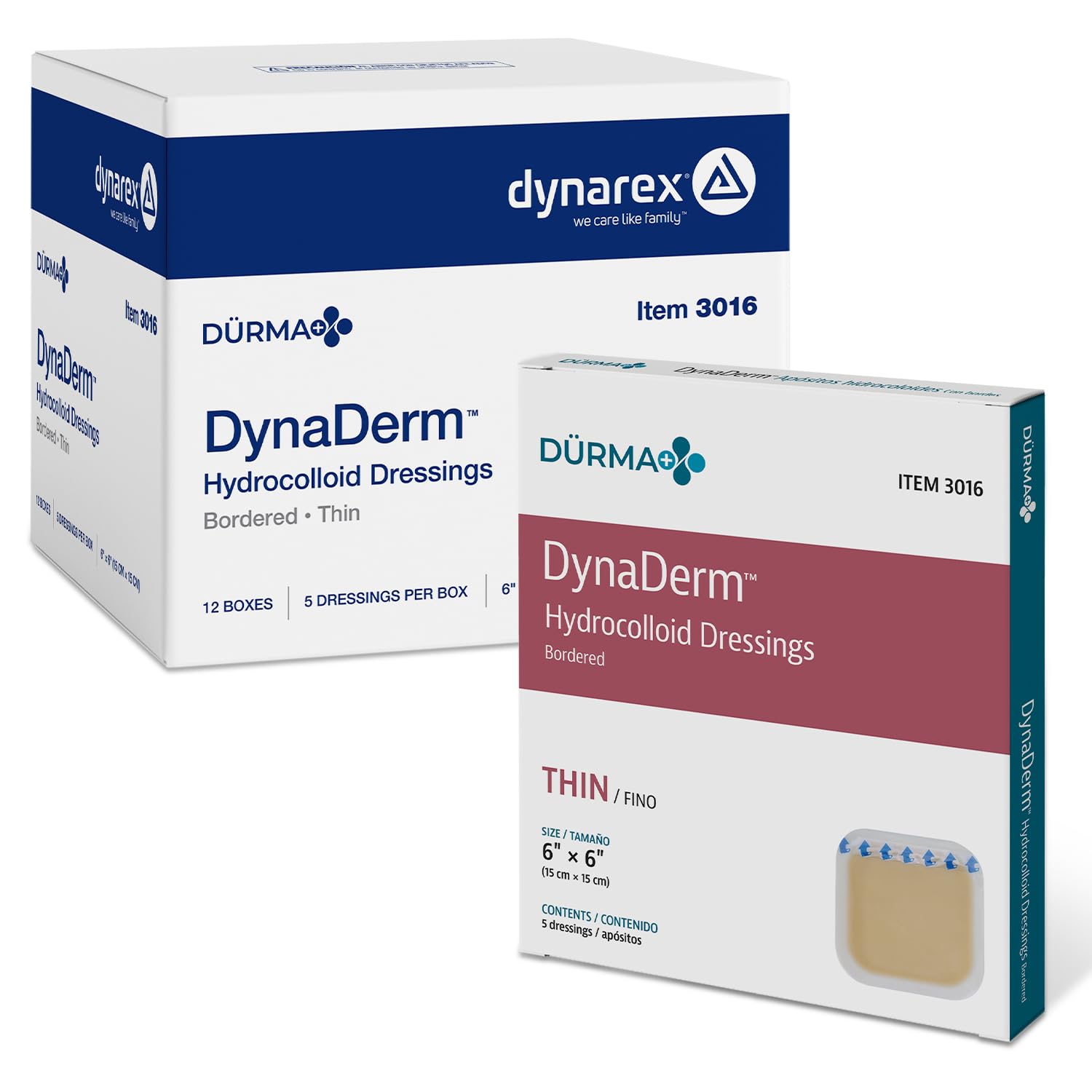 Dynarex Dynaderm Hydrocolloid Adhesive Medical Wound Dressing - Thin - 6x6 Inches - 3016, 6" X 6", 60 Count