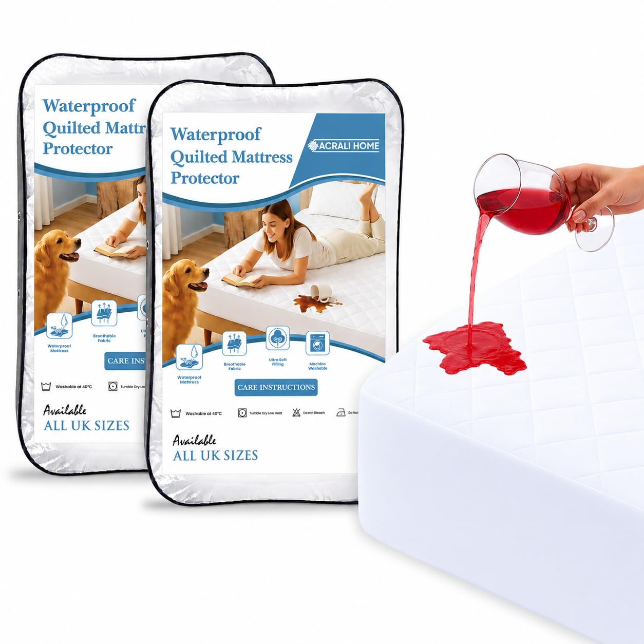 Acrali Home 2 Pack Quilted Waterproof Single Mattress Protector
