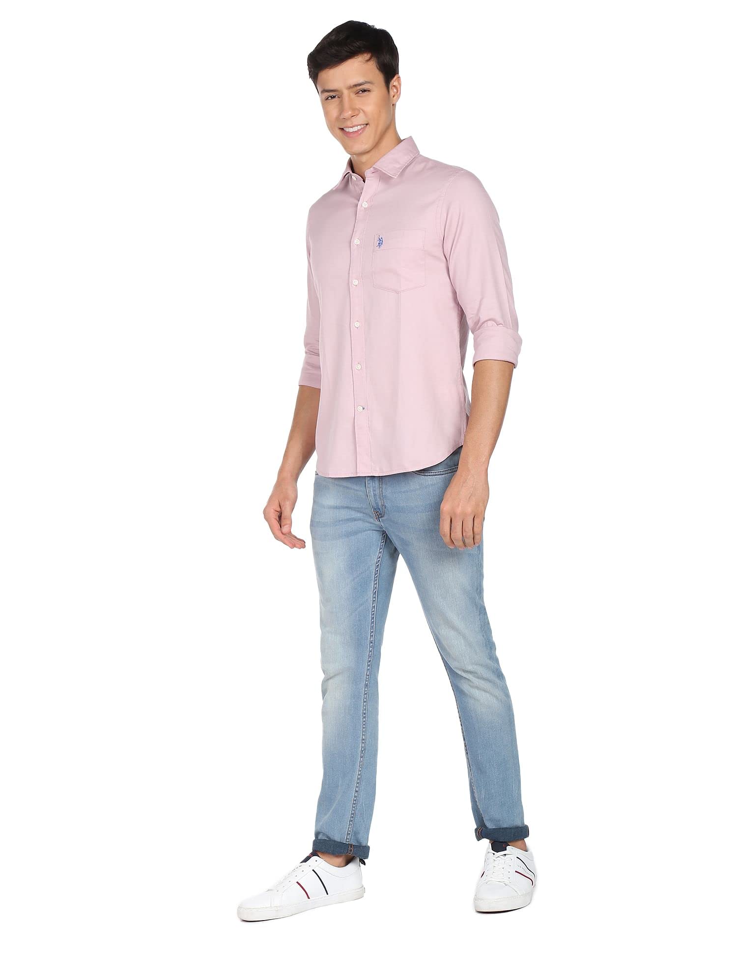 U.S. Polo ASSN. Men's Solid Cotton Dobby Tailored Fit Shirt