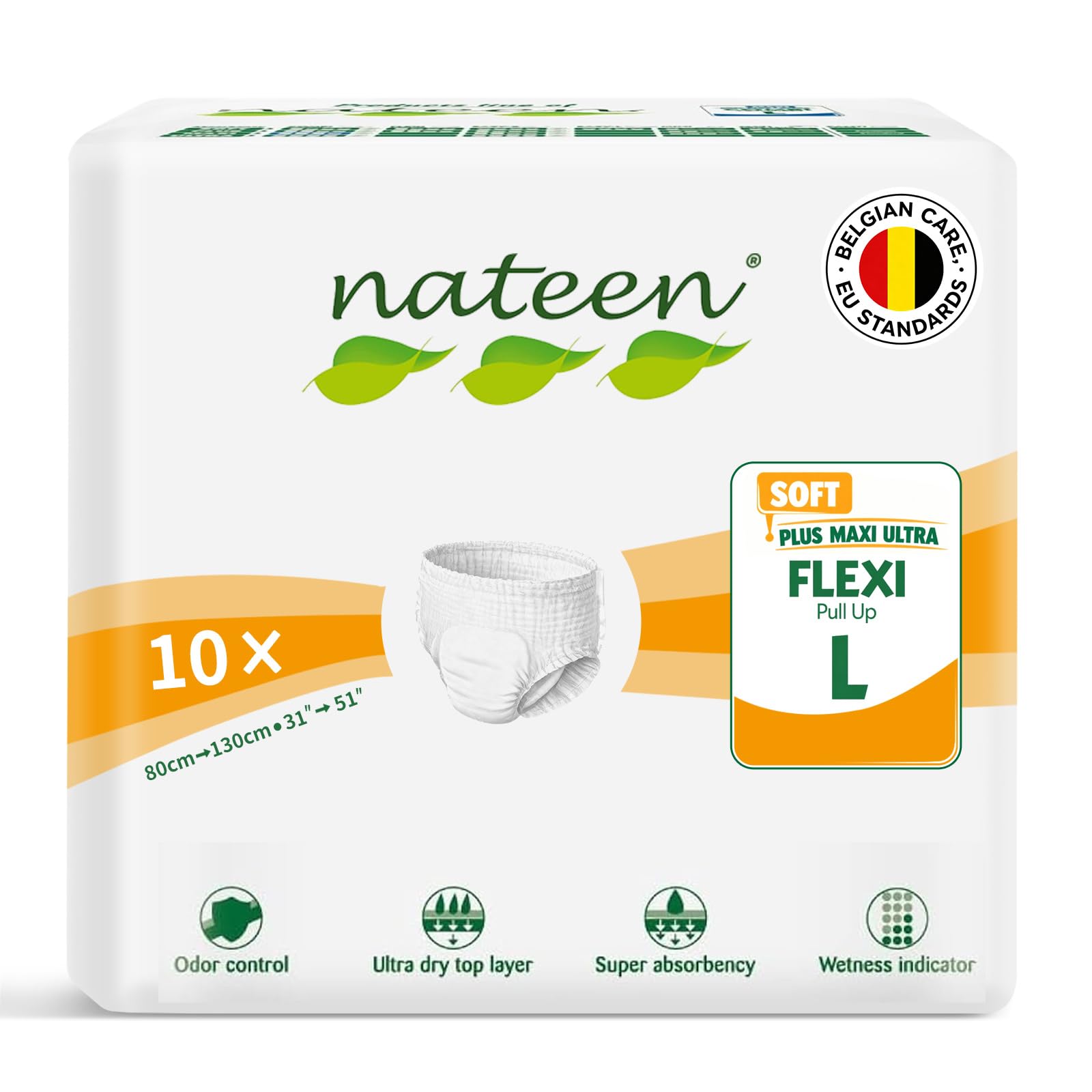 Nateen Flexi Soft Adult Diapers Pants,Incontinence Pull Up,Large,Waist Size 110-170cm,10 Count Adult Pull Ups,Superior Comfort,Excellent Combination of Protection.