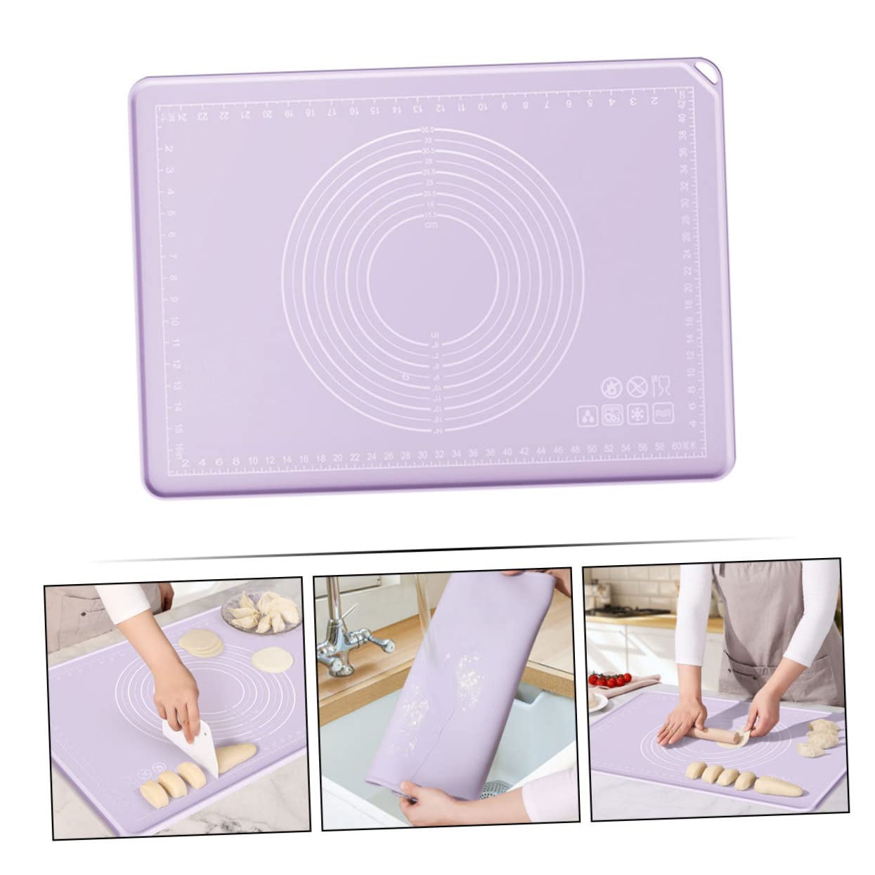 Alfombrilla de Silicona para Amasar Práctica Alfombrilla de Silicona para Amasar con Escalas Circulares Y Medidas Lineales Antideslizante Reutilizable Accesorio para El Hogar