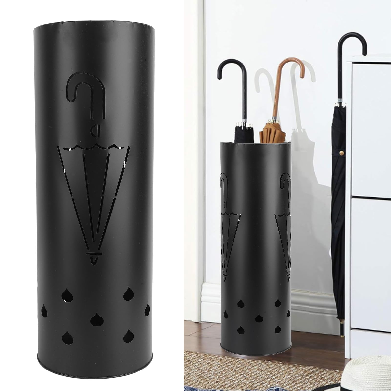 Miskall Umbrella Stand,Metal Round Umbrella Stand Rack,Canes Walking Sticks Holder for Entryway, Home, Office, Black (Type 1)