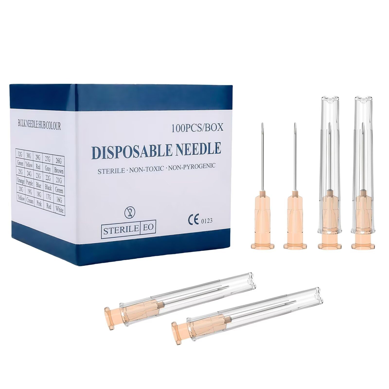 100 Pcs 25 Gauge 5/8-Inch(16mm) Needle Luer Lock Lab Accessories, with Cap, Individually Wrapped, for Scientific & Industrial