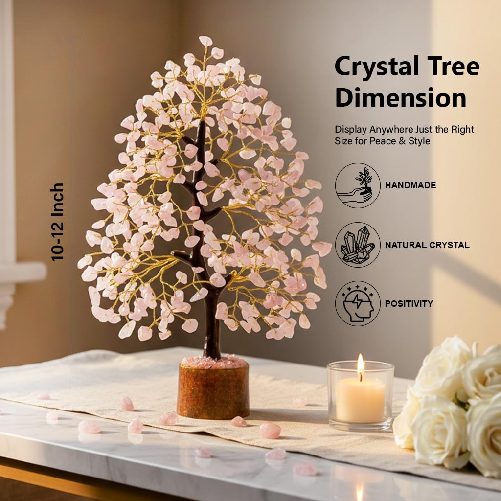 Árbol de piedras preciosas de cuarzo rosa Árbol de cristal para árbol de chakras hecho mano estatuilla de Feng Shui de dinero cristales curativos de Reiki de buena suerte decoración escultura regalo