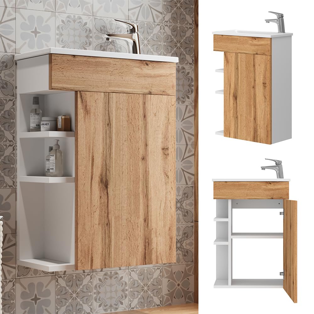 Vicco Set mobili bagno Amadeo, Rovere dorato, 50 cm, composto da mobile sottolavabo e lavabo