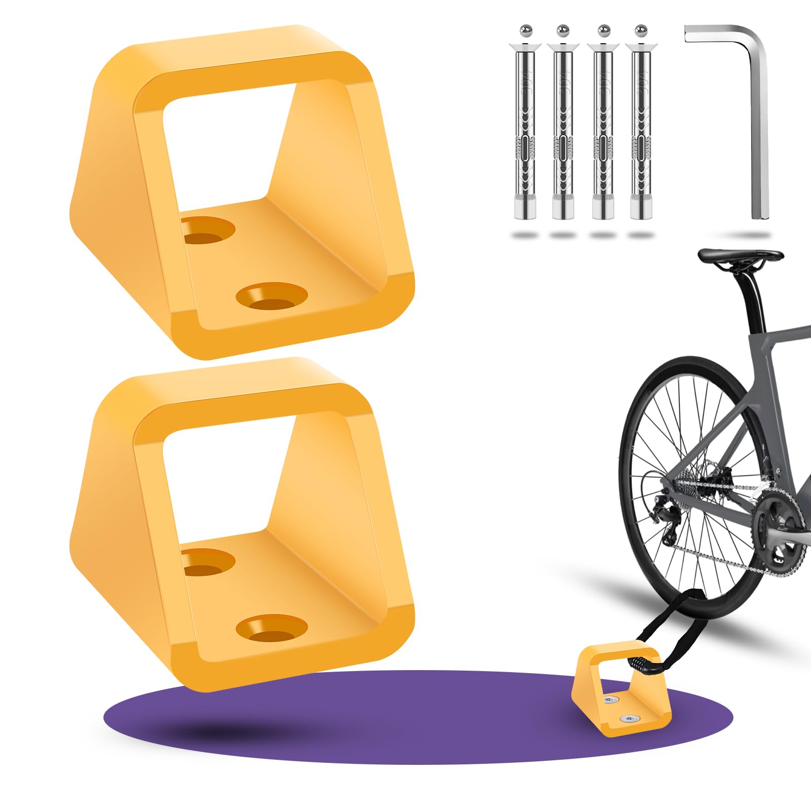 Ancoraggio Muro Bicicletta con Viti in Acciaio Inox 304, 5 mm Spesso Ancoraggio a Catena ad Alta Sicurezza Contro i Furti in Acciaio, Ancoraggio a Terra per Moto e Biciclette(2 Pezzi)
