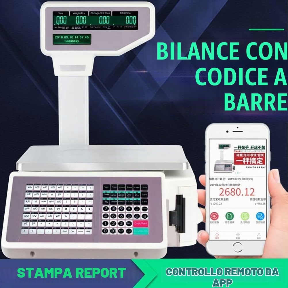 Bilancia Digitale Per Codici A Barre Con Stampante Per Etichette E Ricevute - Doppio Display - Tasti Di Scelta Rapida - Ideale Per Supermercati/negozi Al Dettaglio/magazzini - Bilance Per Stampa Di Et