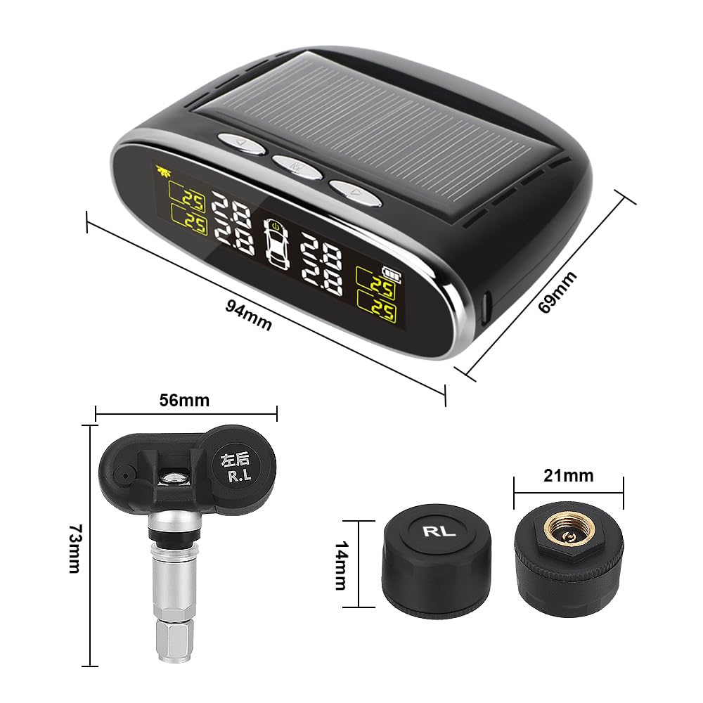 Tpms Sistema di monitoraggio della Pressione dei Pneumatici for Auto con Allarme di Temperatura a energia Solare con 4 sensori Interni/Esterni Pressione Pneumatici(External Sensor)