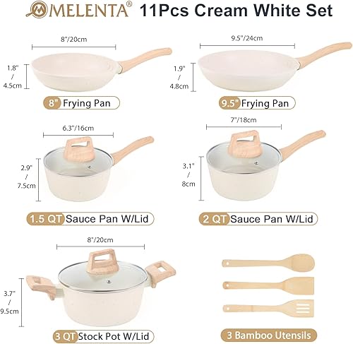 Miniatura 2 de M MELENTA Juego de ollas y sartenes de granito ultra antiadherentes, 11 piezas de utensilios de cocina fundidos a presión con sartén, sartén, olla,