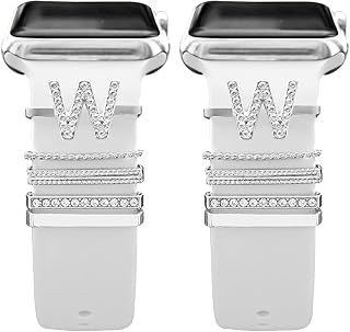 اكسسوارات متجر نكست متوافقة مع اساور ساعة ابل الترا/8/7/اس اي/6/5/4/3/2/1، جالكسي ووتش 5/4 كلاسيك/اكتيف، اكسسوارات الاسم بالحروف الاولية للنساء والفتيات (بدون سوار) (عبوة من قطعتين)