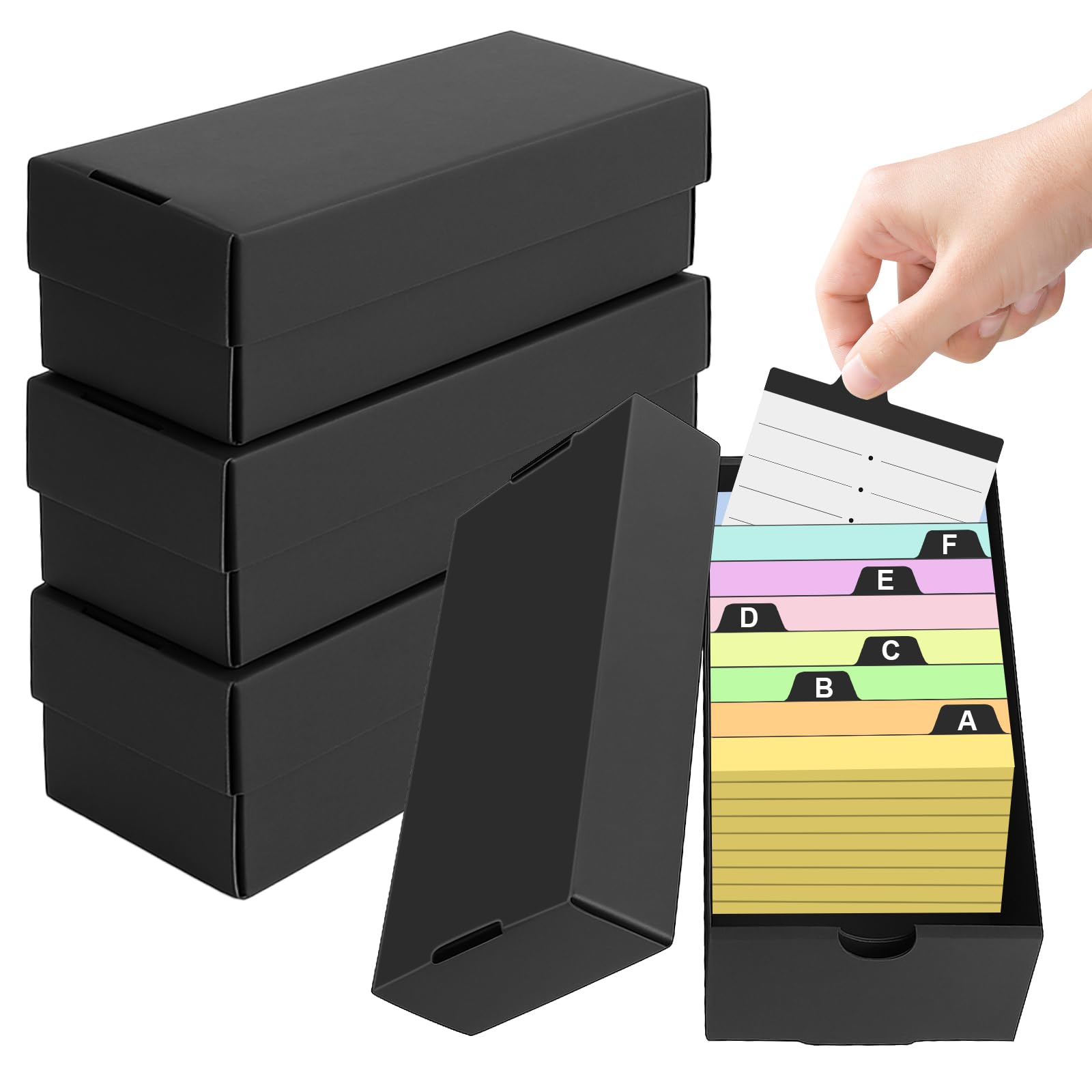 4 Pz Scatola per flashcards A8, per 52×74mm flash cards, Capacità 980 Schede, Indice Card Box Nera per Apprendimento Note, Ricette, Organizzazione e Revisione a Casa Scuola Ufficio