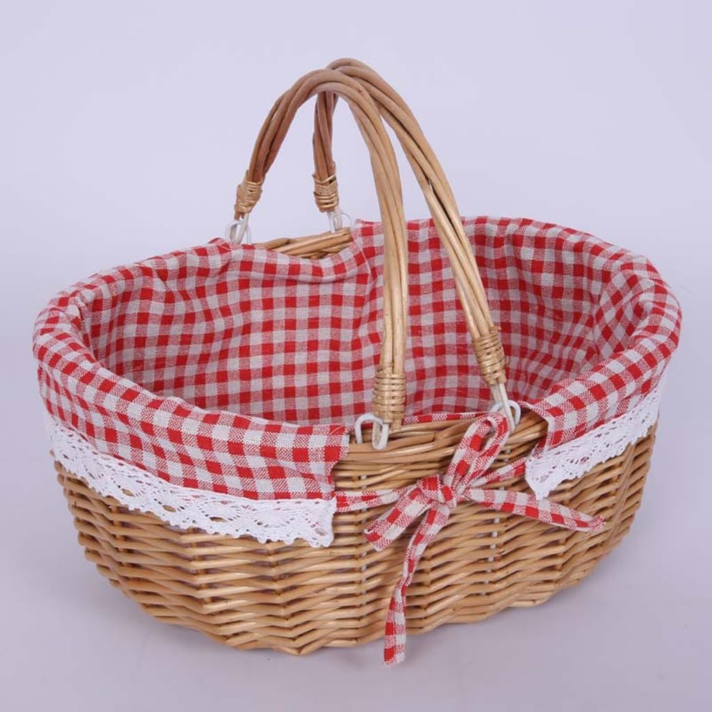 Picnic Basket Outdoor Camping Picnic Weaving Storage Basket Container Fruit Holder Organizer