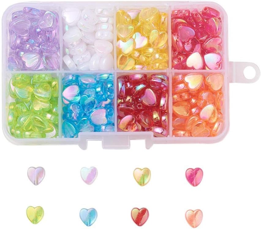 DanLingJewelryDanLingJewelry 320pcs 8 Colors Transparent Acrylic Heart Beads Dyed AB Color Heart Beads DIY Spacer Beads for Jewelry Making Crafting