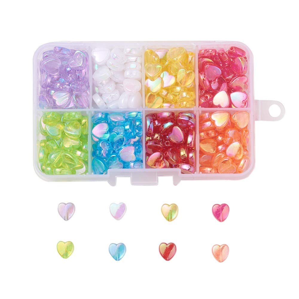 DanLingJewelryDanLingJewelry 320pcs 8 Colors Transparent Acrylic Heart Beads Dyed AB Color Heart Beads DIY Spacer Beads for Jewelry Making Crafting
