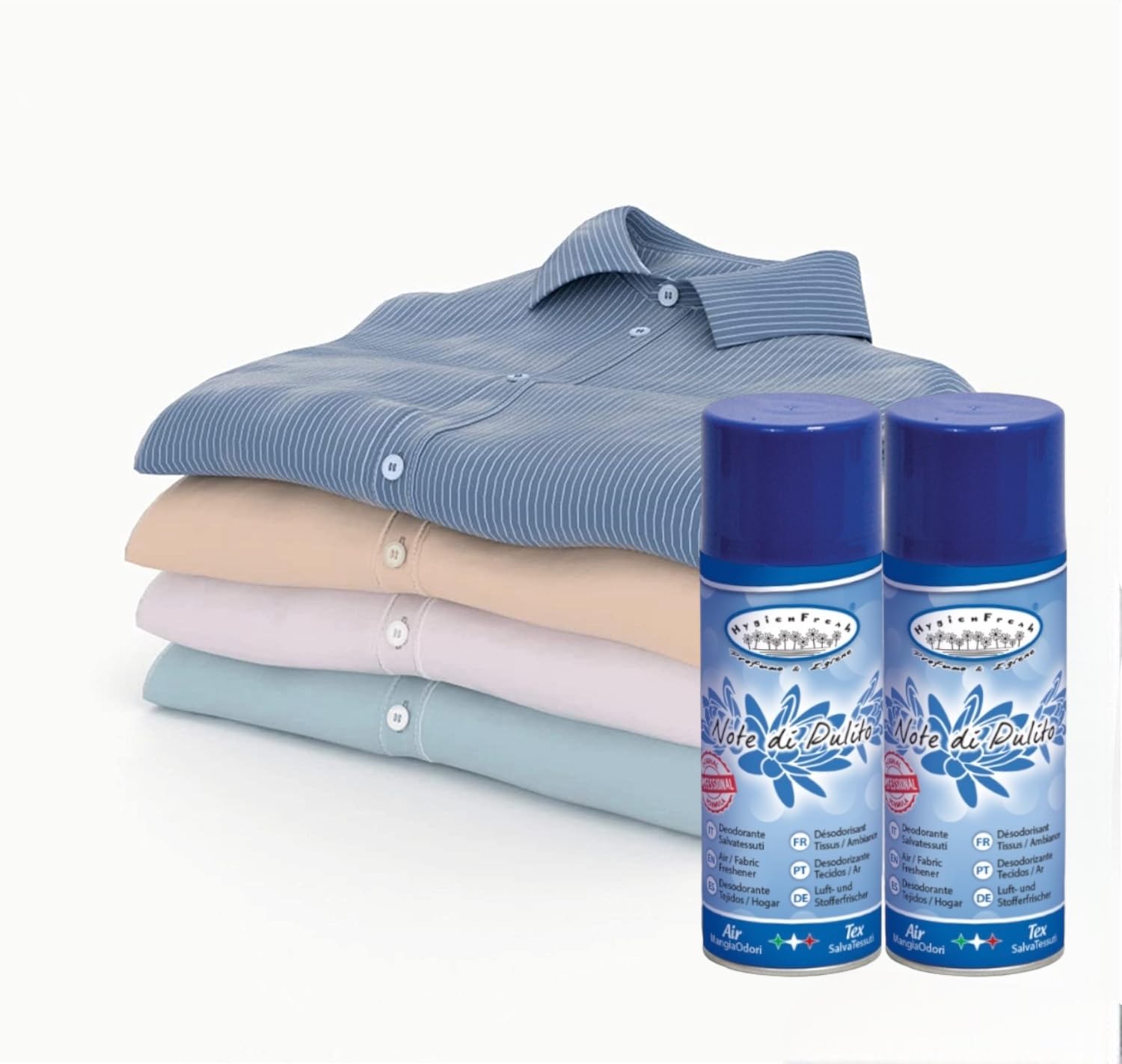 HOME PRO Kit de 6 aerosoles desinfectantes – Notas de limpieza – Desodorante profesional multiusos para tejidos y ambientes, elimina olores, protege tejidos – 6 x 400 ml – Fabricado en Italia