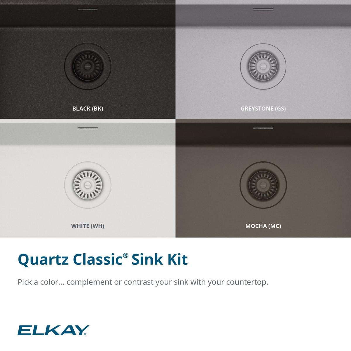 Elkay Quartz Classic ELGRU13322WH0C 33" Single Bowl Undermount Sink Kit, White