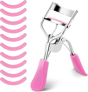 Sibba Lash Curler, No Pinching or Pulling, Long Lasting Eyelash Curler Fit All Eye Shapes, Professional Makeup Tool for Eyelashes with 10 Pieces Silicone Refill Pads (Pink)