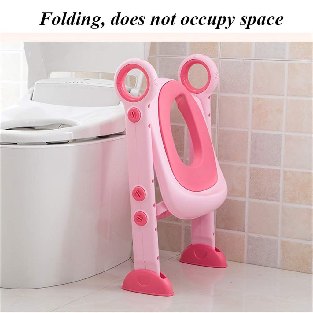 Toilette Töpfchen mit Trittleiter, Ergonomie Portable Einstellbar Töpfchentrainer Sicher Robust Falten Fußbank Zum Bad Junge Mädchen (Farbe : Rosa, Größe : A)