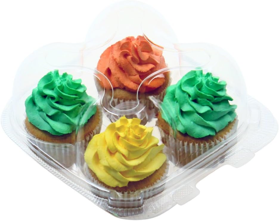 Clear Cupcake Boxes with 4 Compartments | Durable Large Cup Cake Container/Holder to Keep Your Cupcakes or Muffins Delicious and Fresh Longer (25 Pack)
