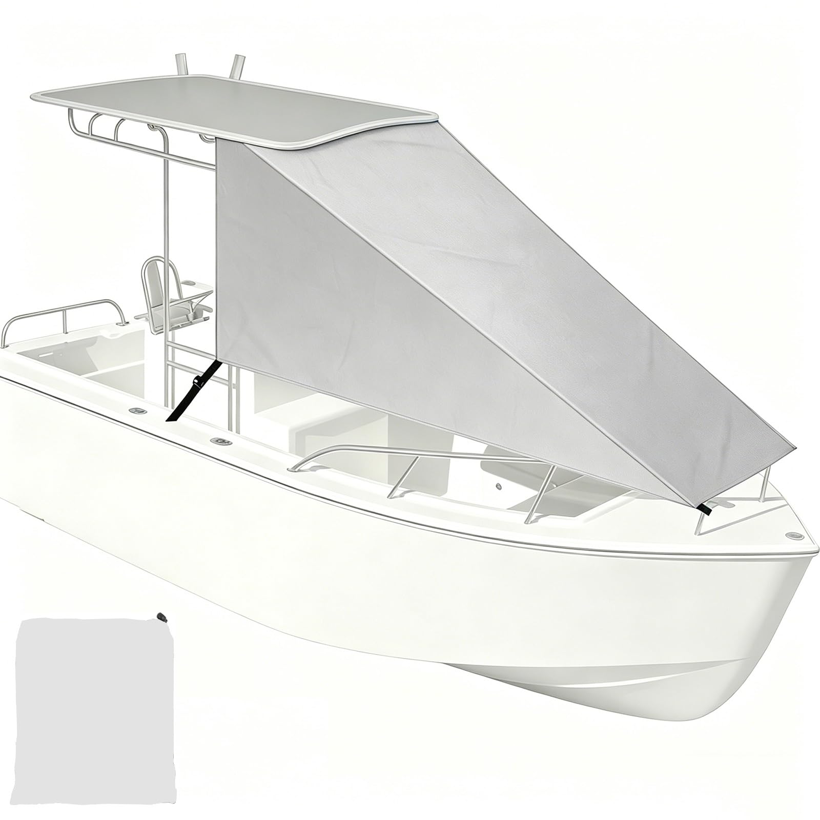 Auvent Avant T-Top pour Couverture de Bateau, Tissu Oxford 600D Imperméable, Auvent Solaire avec Protection UV50+ pour la Plupart des Bateaux à Console Centrale(Gray,108"x120" (275x305 cm))