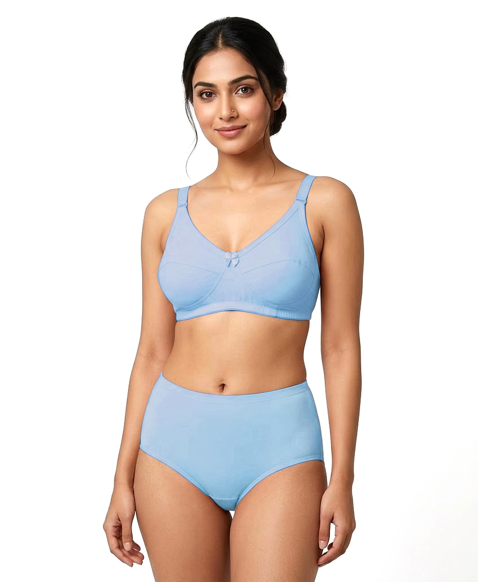 khwaish store Khwaish Women Cotton Non-Padded Wireless Full Coverage with Adjustable Strap Everyday Bra & High Waist Panty Set | Soft Stretchable Comfortable Breathable Lingerie Set for Ladies-picture-21