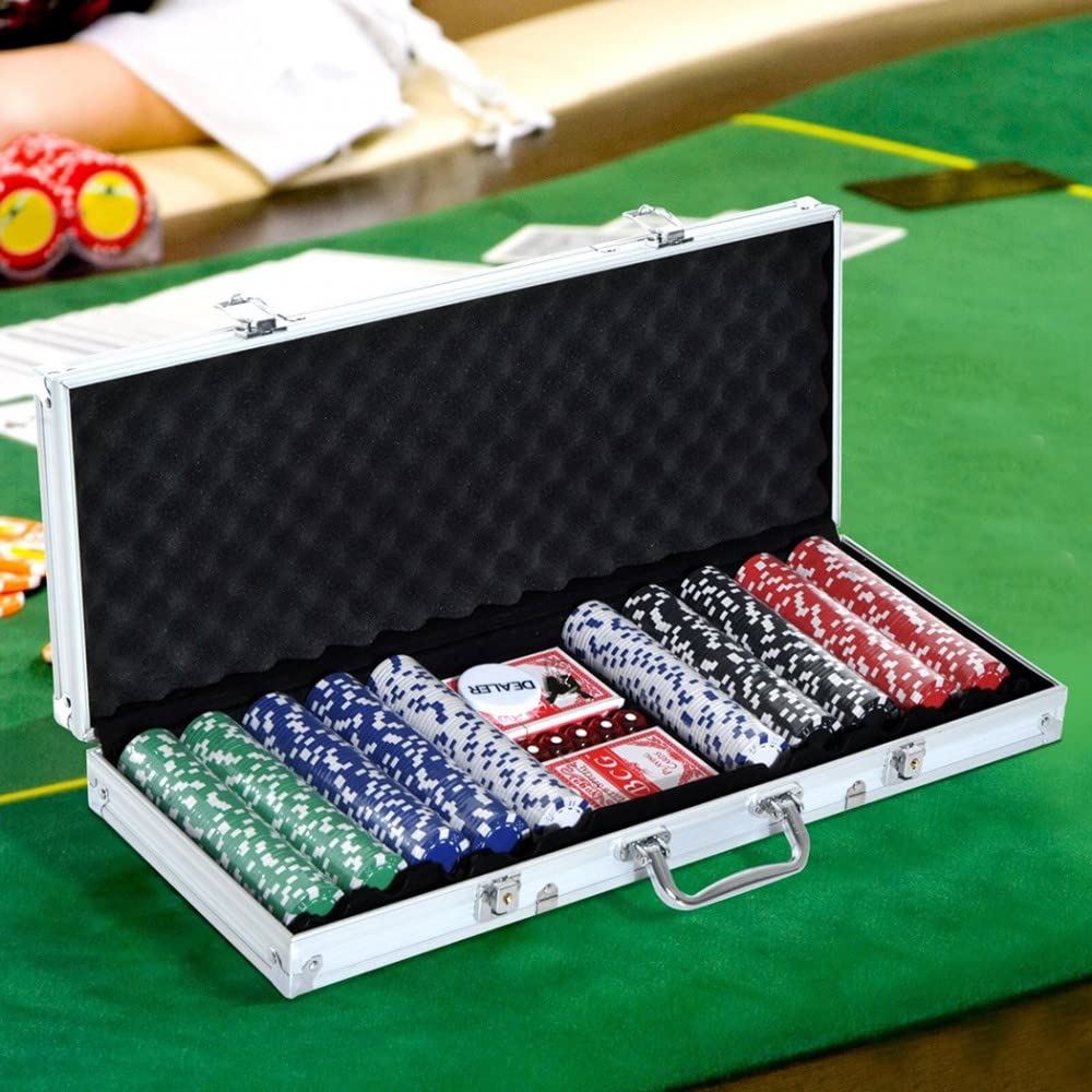 Mediawave Store - Set Per Poker Professionale 500 Fiches Con Valigetta E 2 Mazzi Di Carte, Gioco da Tavolo, Carte, Chips, Dealer, Divertimento, Giochi di Società, Kit da Gioco