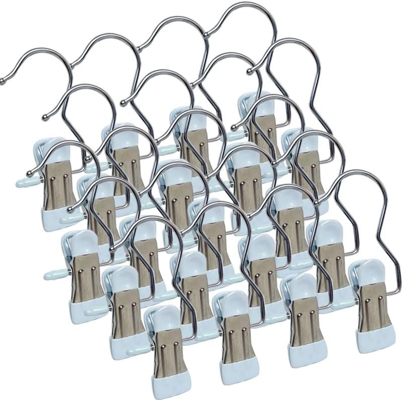 20 clips multifunción, ganchos para colgar la ropa sucia de acero manchado con clips de alta resistencia, clip de secado de metal portátil para