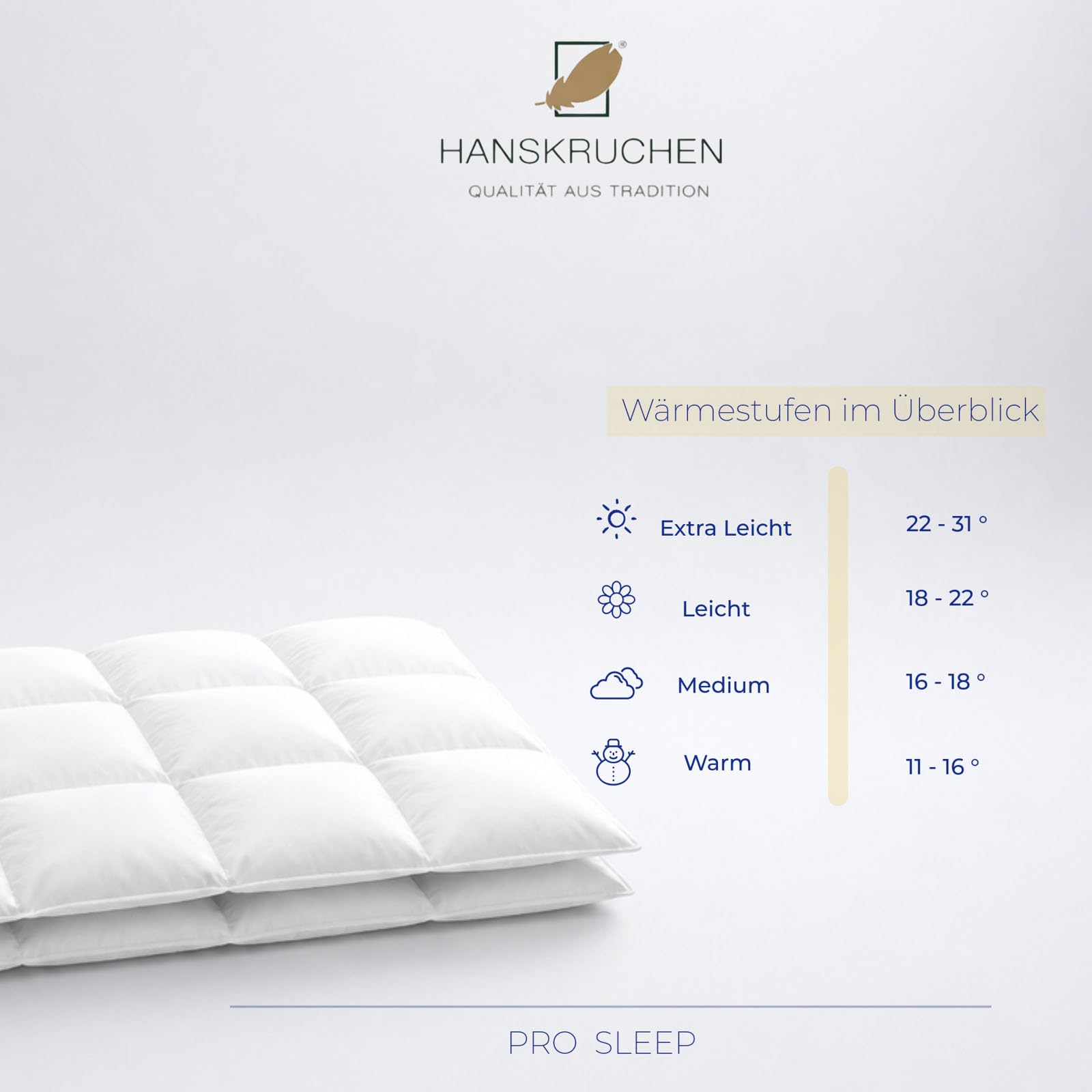 Pro Sleep Daunendecke 155x220 cm - Extra leicht / Sommer - Made in Germany Kassettendecke aus 100% Baumwolle - Allergiker geeignet
