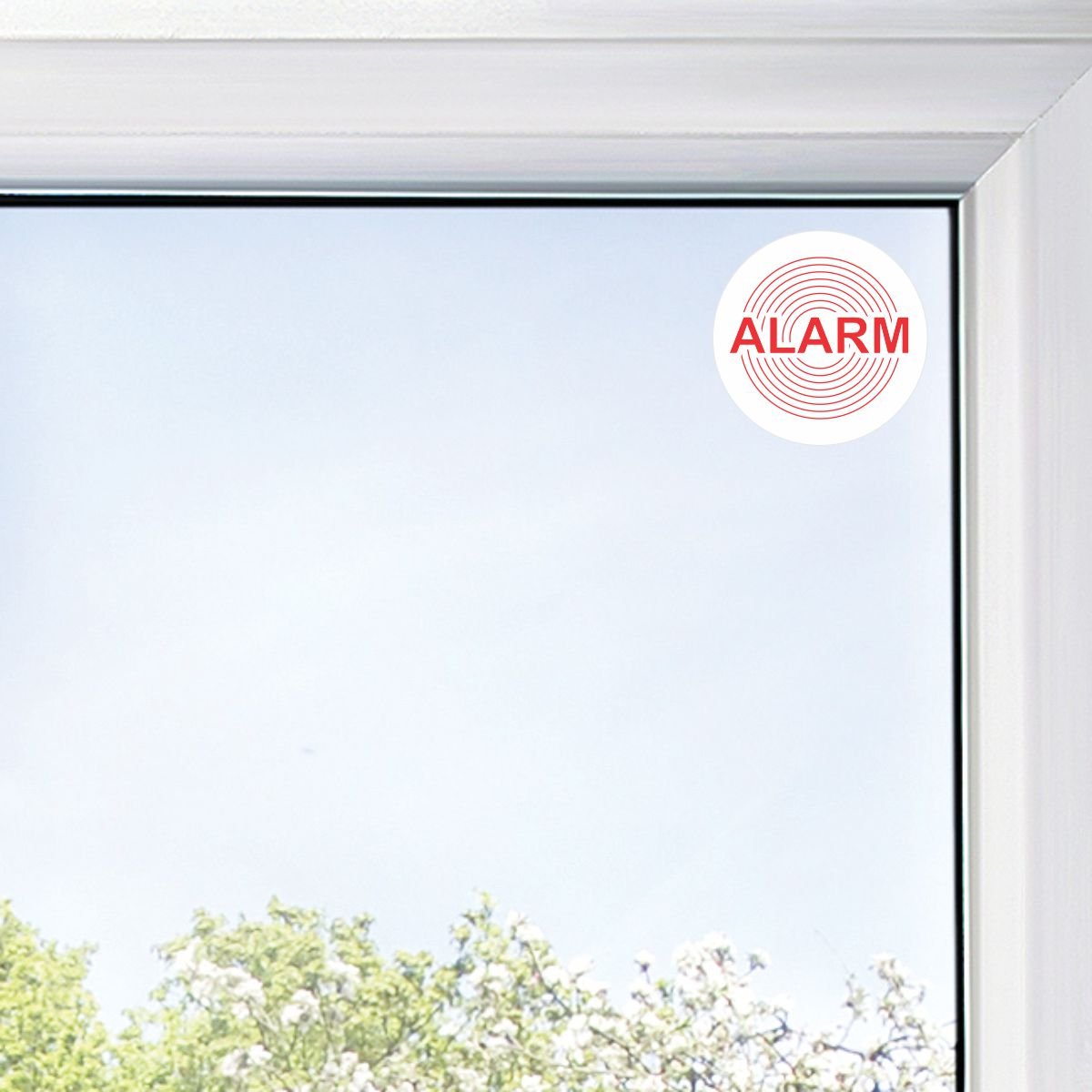 Decooo.be ALARM 45MM ROUND STICKER - OUTDOOR USE (UV & RAIN RESISTANT) - 10, White - Image 3