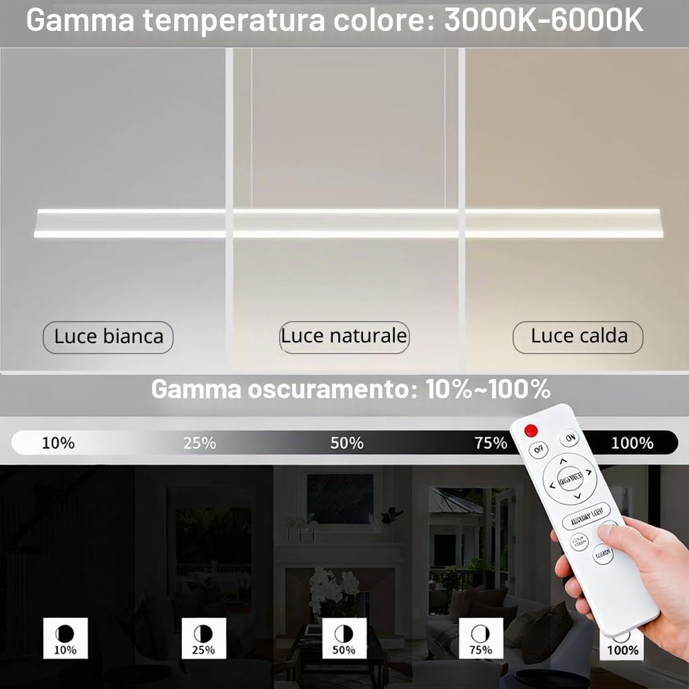 Moderna Lampada A Sospensione A LED Con Telecomando Per Isola Cucina, Lunga Lampada A Sospensione Lineare Sopra Il Tavolo Da Pranzo, Lampada A Sospensione Dimmerabile Per Soggiorno, Ufficio