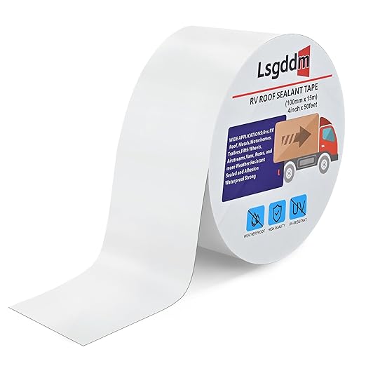 RV Roof Tape, 4 Inch × 50 Feet RV Roof Sealant Tape White, RV Sealant Tape for RV Roof Repair, Window, Trailers, Boat Sealing Leak, Seal Vents, Stop Camper Roof Leaks, UV-Resistant and Weatherproof