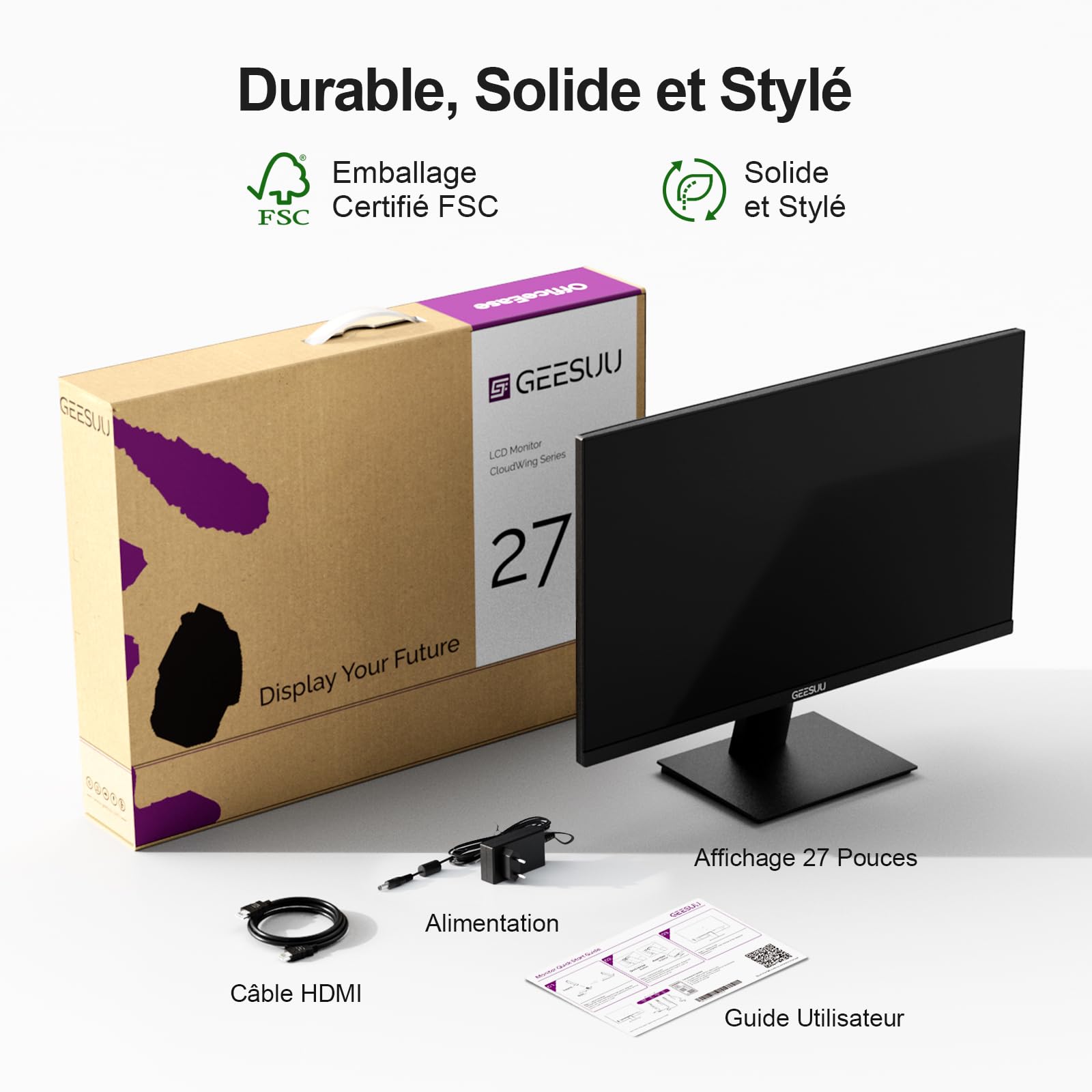 Ecran PC 27 Pouces, FHD 144Hz Moniteurs Gaming, VA Eye Care Screen, 99% sRGB, VESA 75x75mm, HDMI 2.0 & DP 1.4