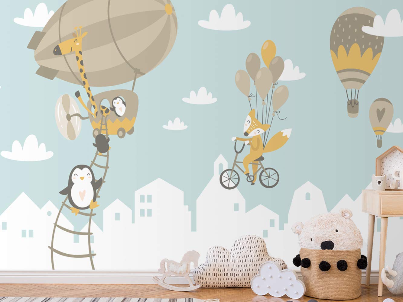 Oedim Fotomural Infantil Vinilo para Pared Animales en Cielo | Mural | Fotomural Infantil Vinilo Decorativo |350 x 250 cm | Decoración comedores, Salones, Habitaciones